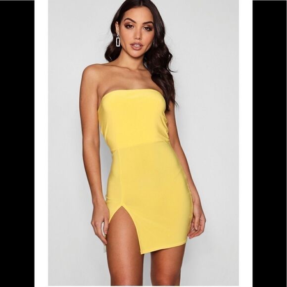 Boohoo Dresses & Skirts - Boohoo Thigh Split Bandeau Bodycon Dress S
